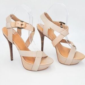L.A.M.B Evelyn Nude Multiple Straps Platform Heel Sandal Size 7.5